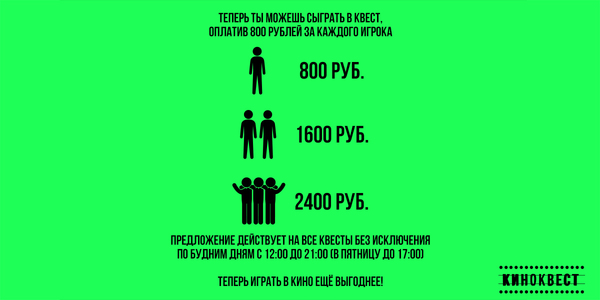 Компания "Киноквест" снизила цены для команд до четырех человек